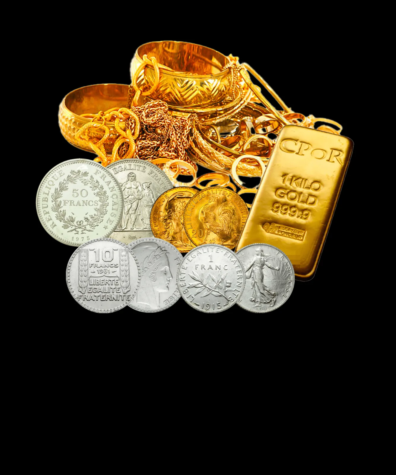Bijoux et pièces de monnaie anciens