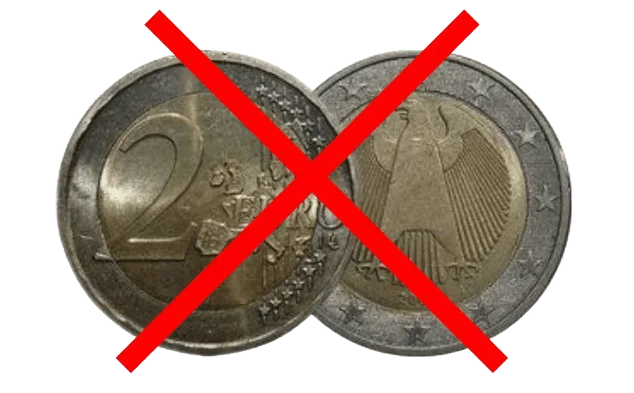 Pièces de 2 euros barrées, non reprises par Antiquités Héliez